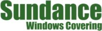 The sundance windows covering logo is green on a white background.
