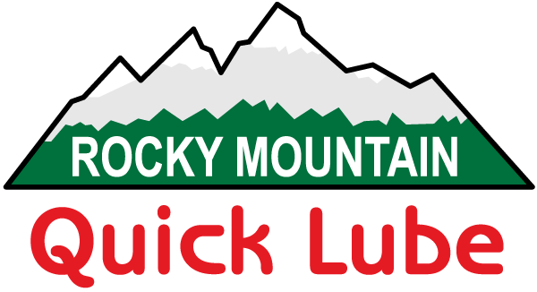 Logo for Rocky Mountain Quick Lube: mountain silhouette above text 