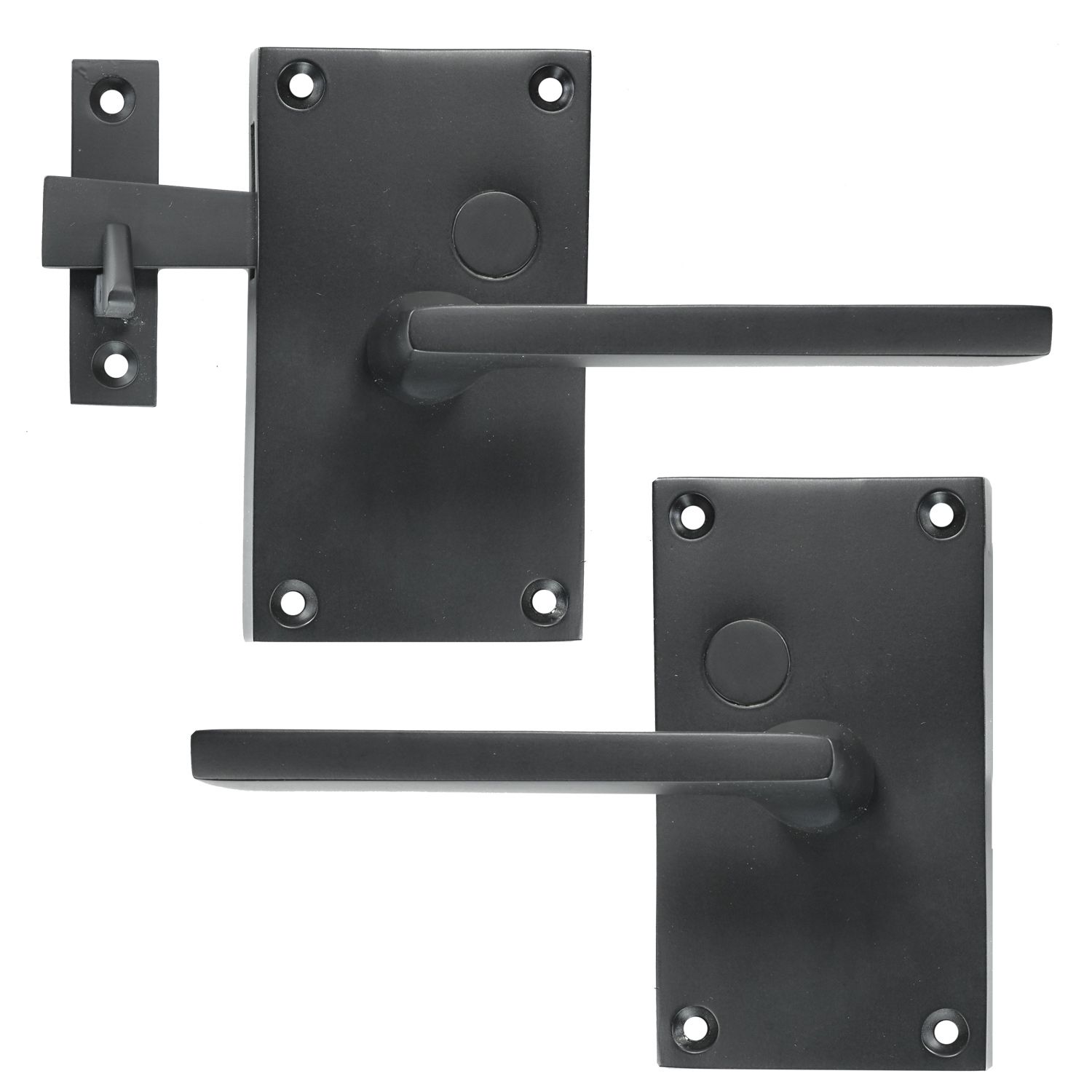 A pair of black door handles on a white background.