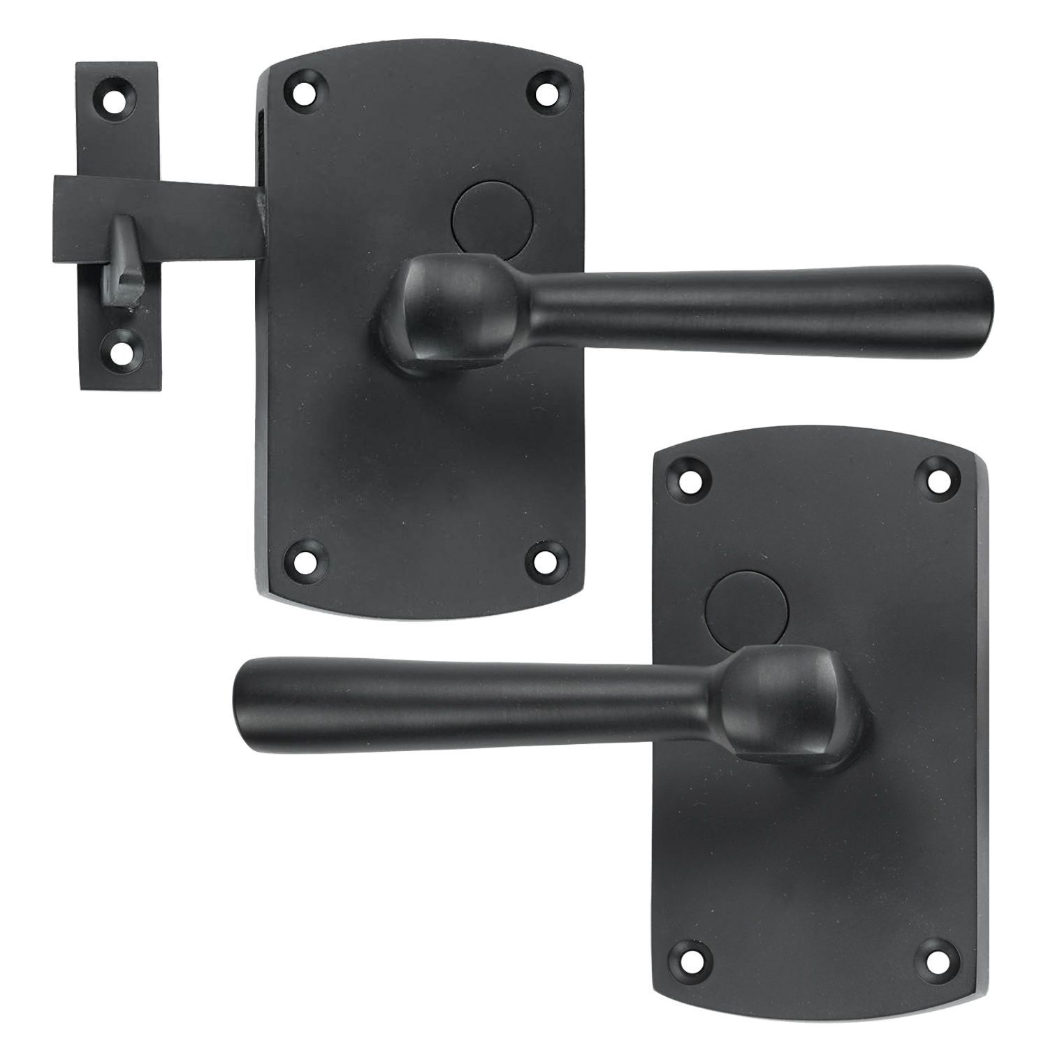 A pair of black door handles on a white background.
