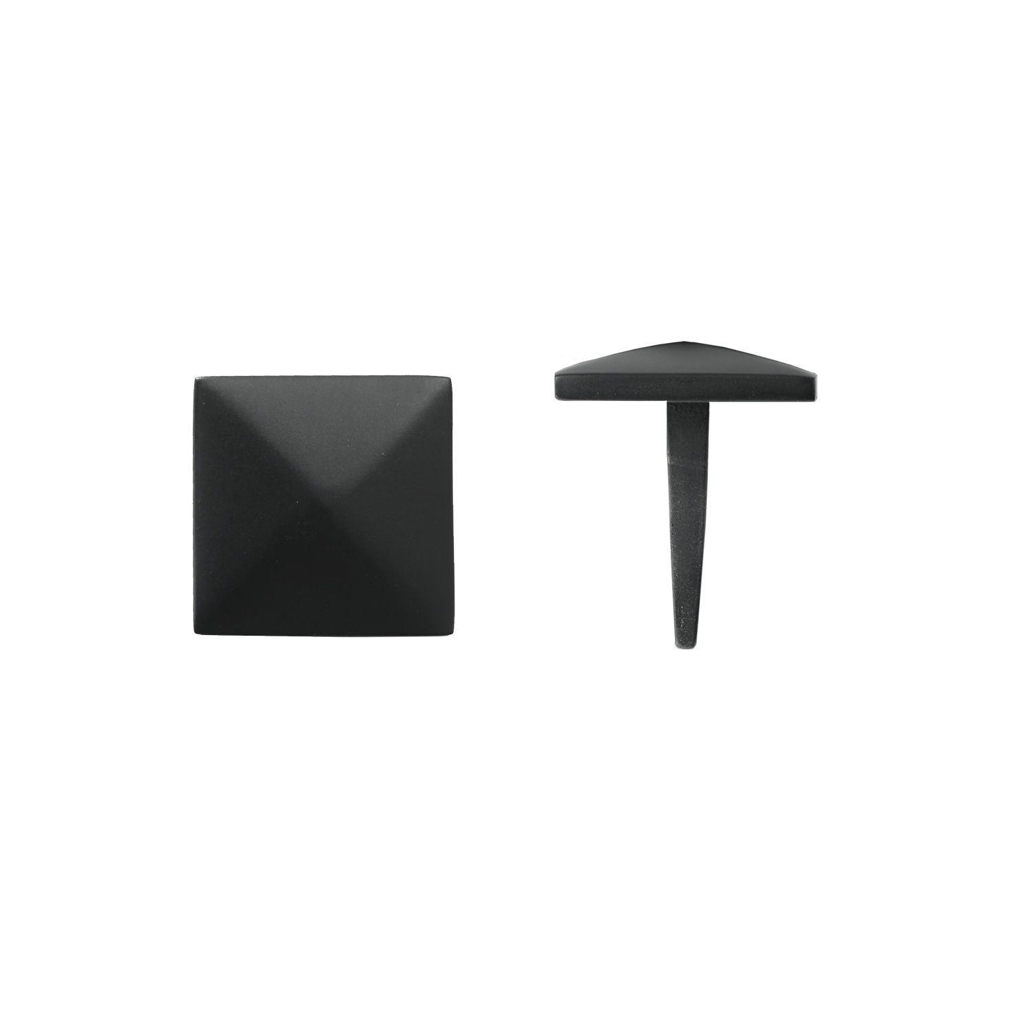 A pair of black square studs with a t on a white background.