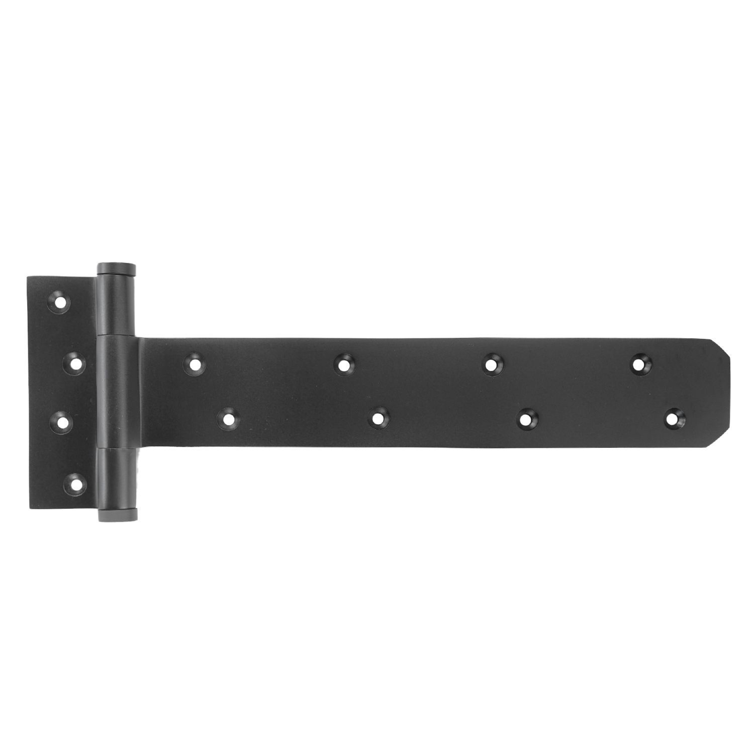A black door hinge on a white background.