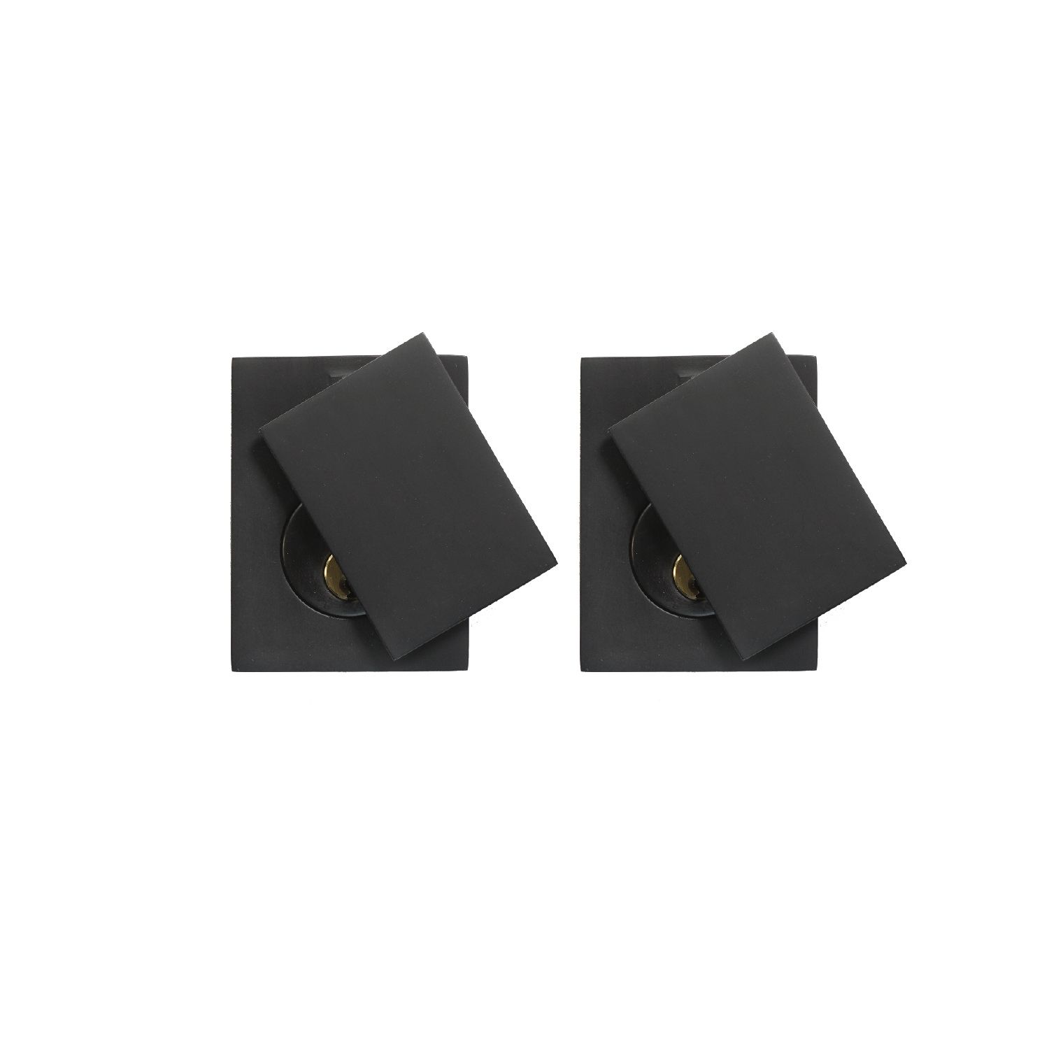 A pair of black square earrings on a white background.