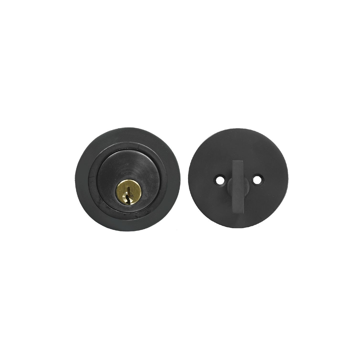 A close up of a key and a keyhole on a white background.