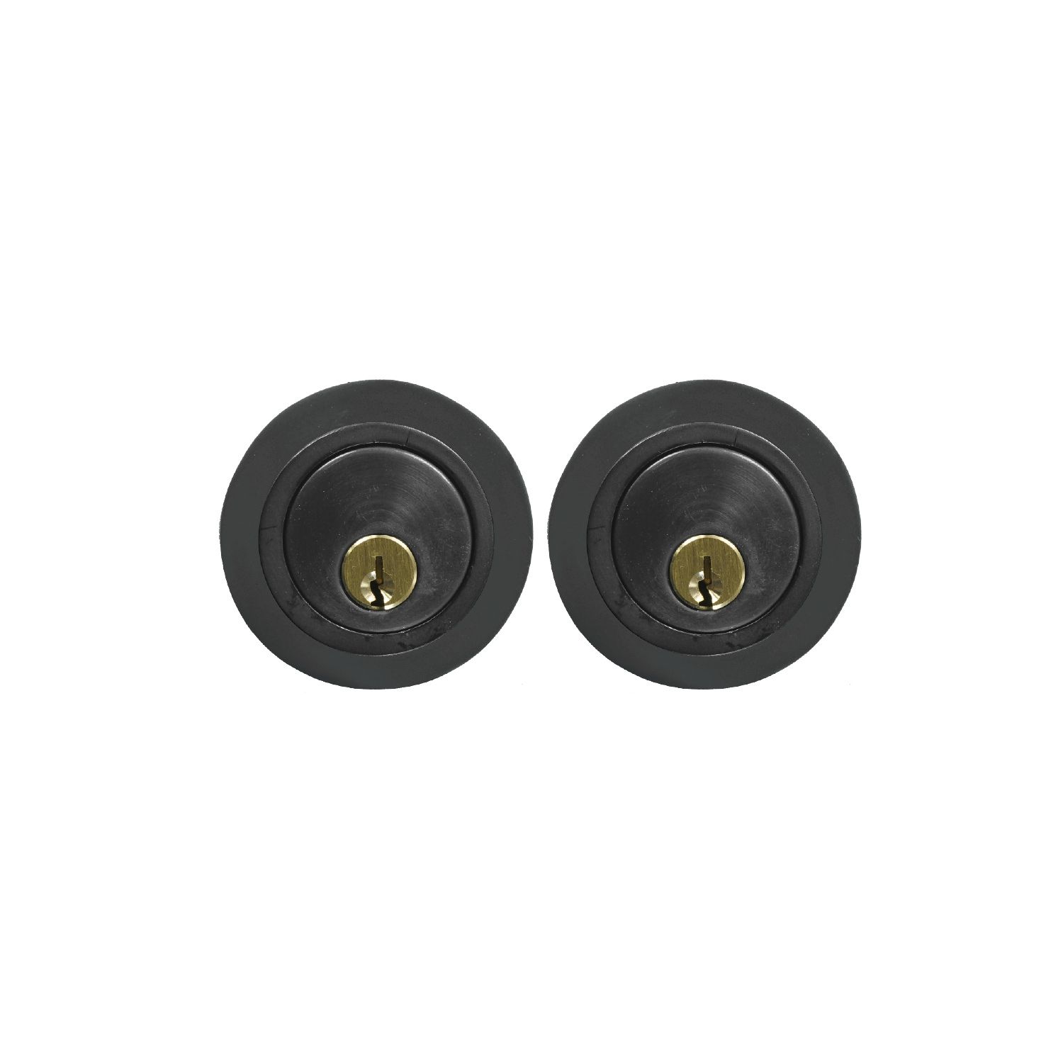 Two black circles with keys in them on a white background
