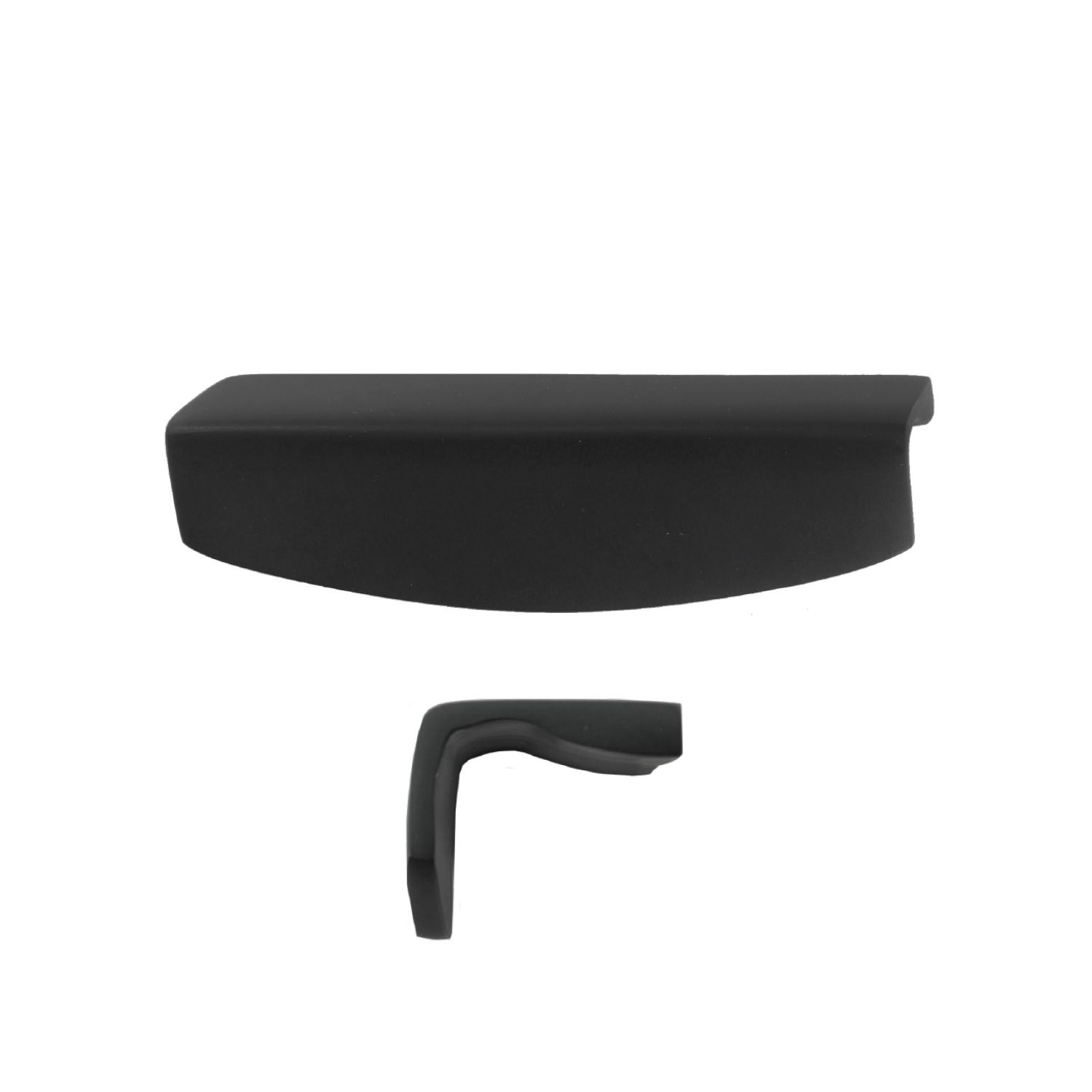 A pair of black handles on a white background.