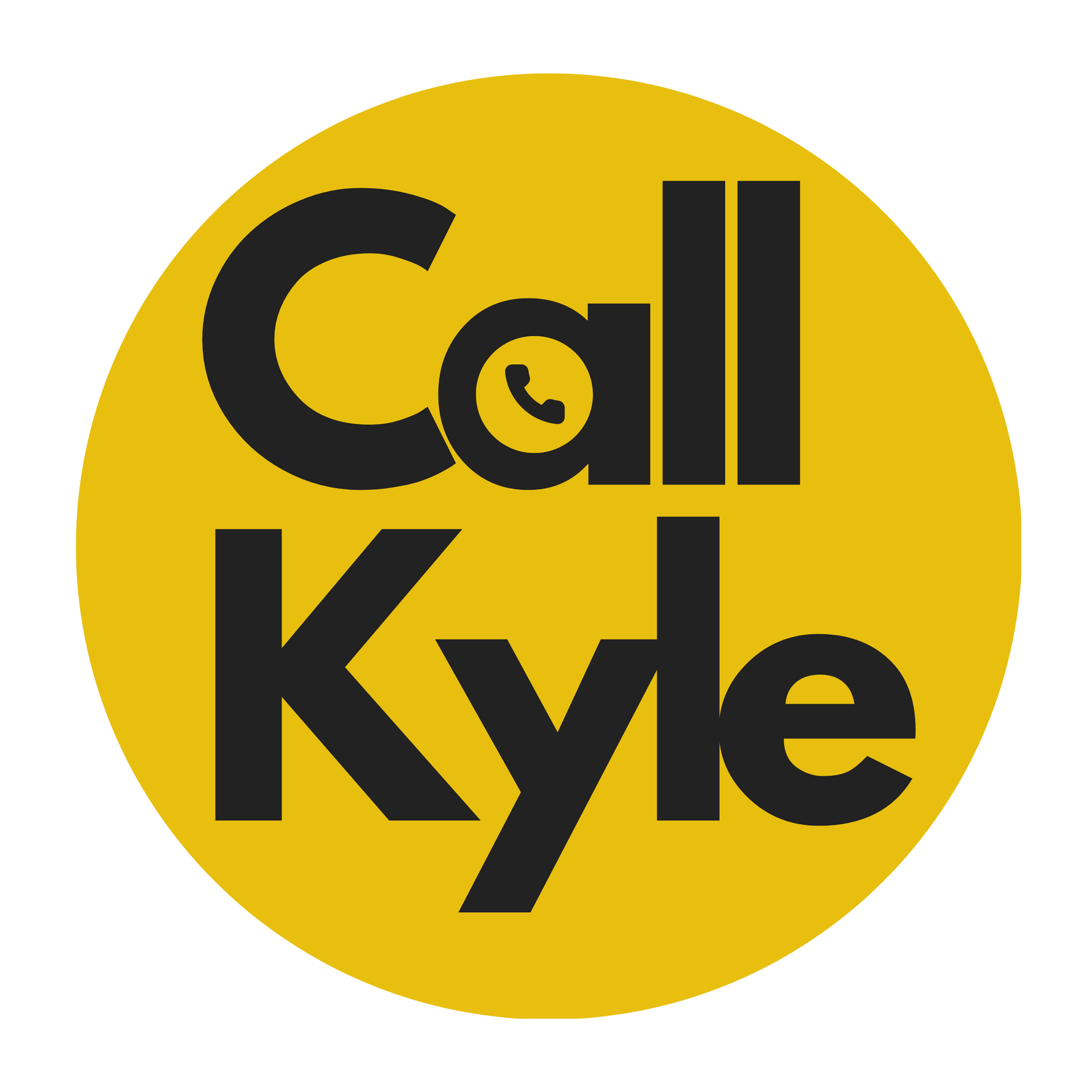 A yellow circle with the words call kyle on it