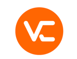 An orange circle with the letter v inside of it