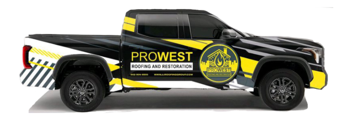 A black and yellow truck with the word prowest on the side.