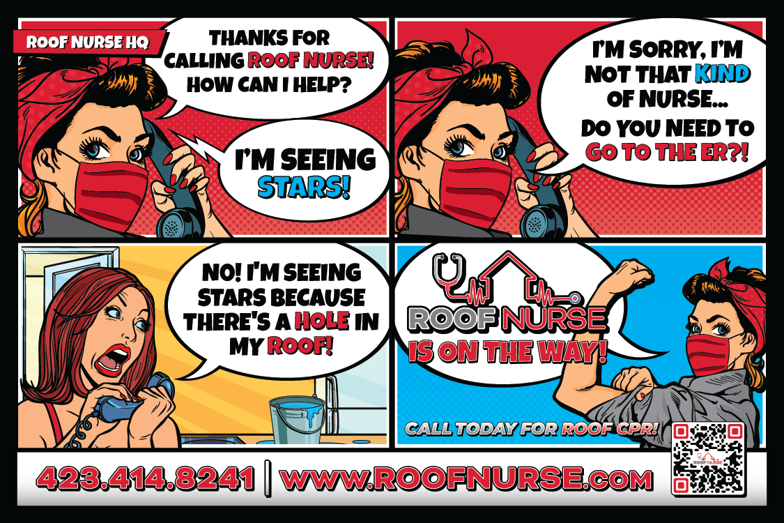 A comic book advertisement for roof nurse is on it
