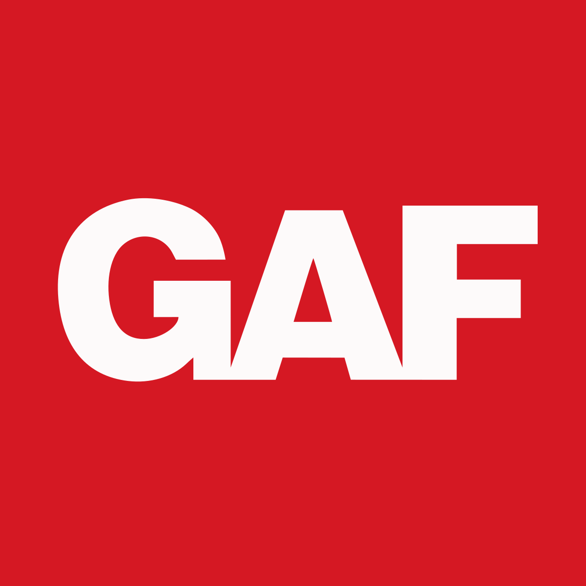 White GAF logo on a red background