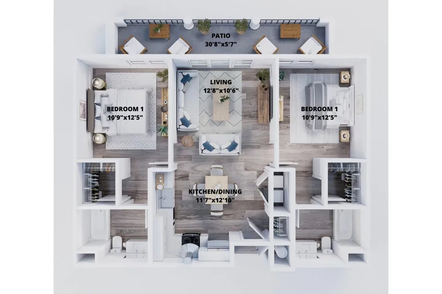 An aerial view of a floor plan of a house.