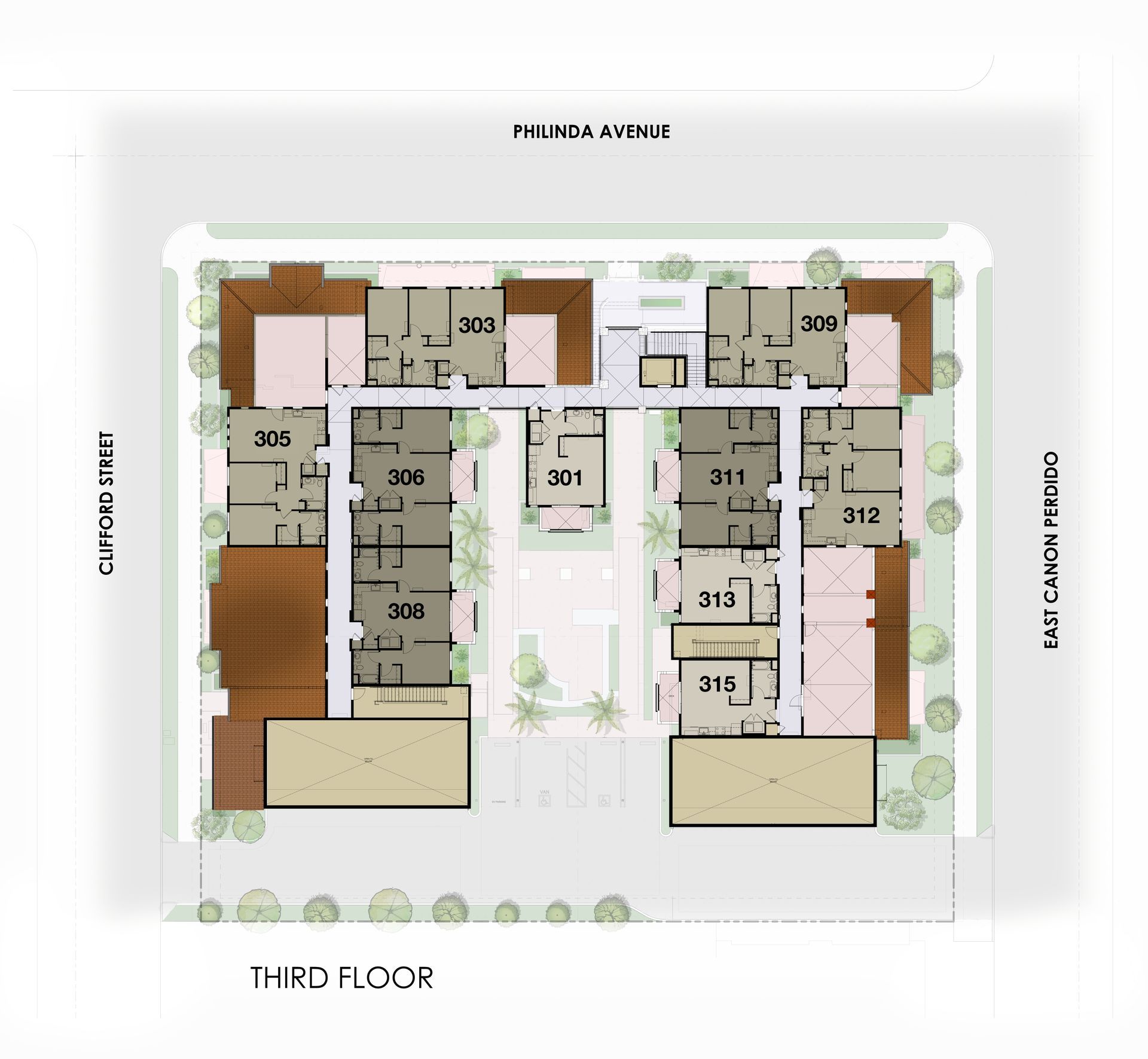 Site plan of the third floor showing a detailed layout of rooms and spaces.