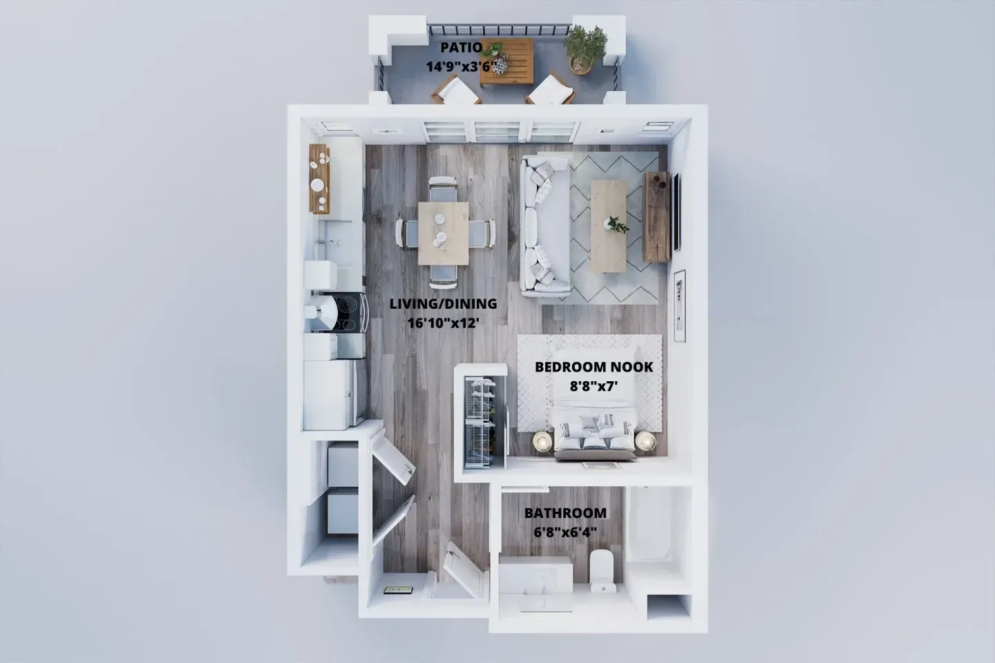 An aerial view of a floor plan of a house.
