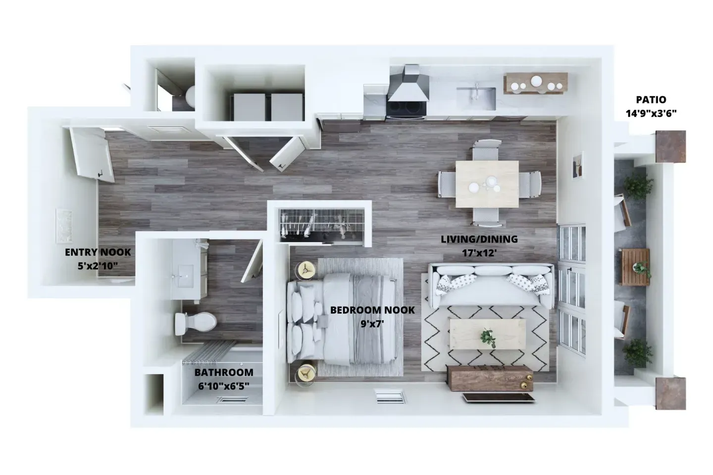 An aerial view of a floor plan of a house.