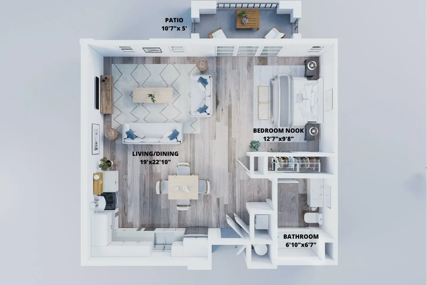 An aerial view of a floor plan of a house