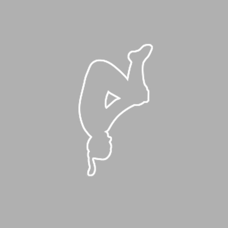 White outline of person performing a backflip against gray background.