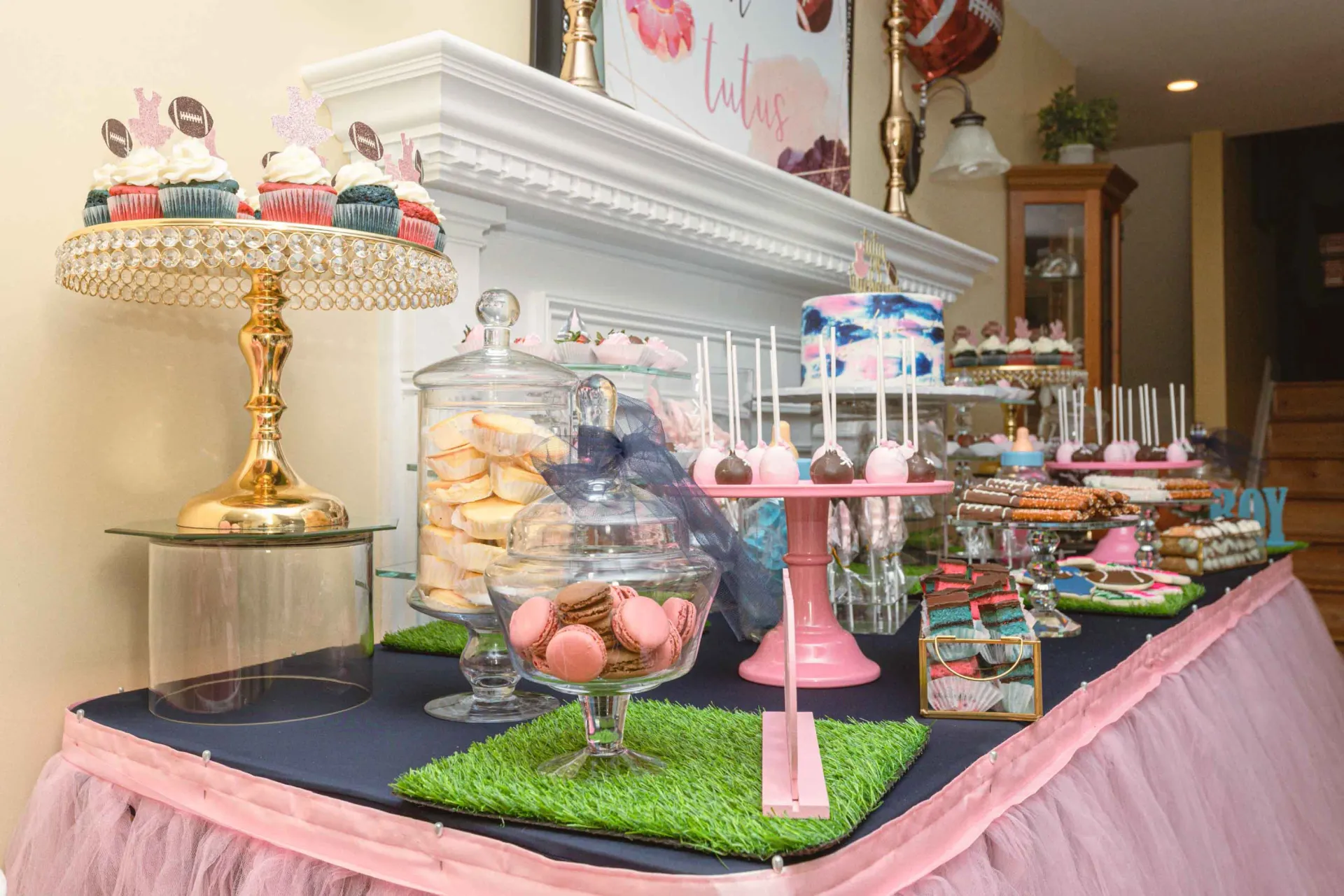 There is a table with a lot of food on it.