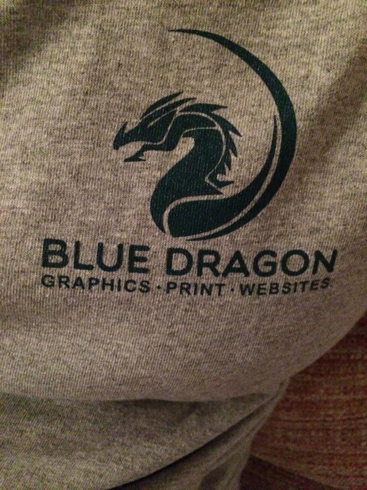 Blue Dragon Graphics screen printed on a grey t shirt