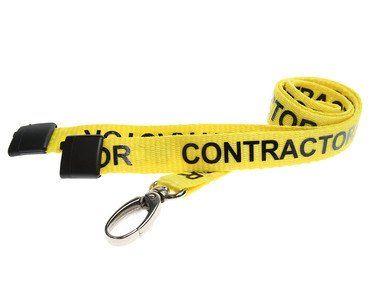 Yellow Lanyard with contractor printed onto it