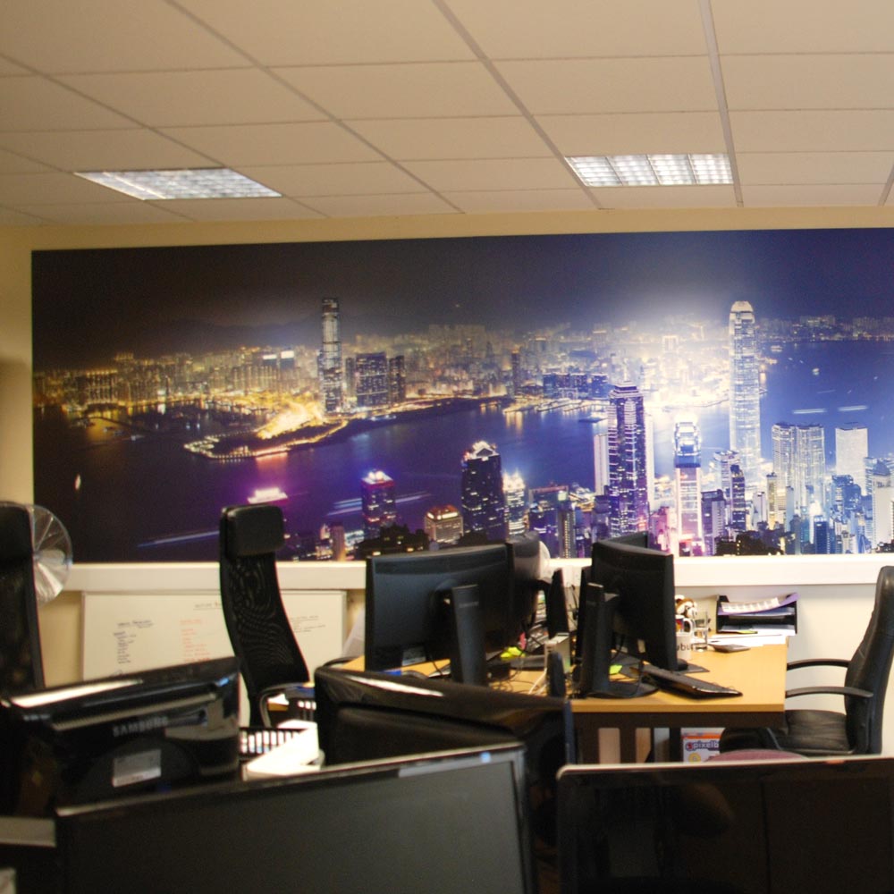 printed mural on an office wall