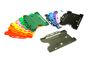 a range of coloured plastic id card holders