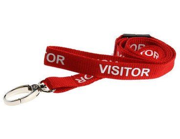 Red Lanyard with visitor printed onto it