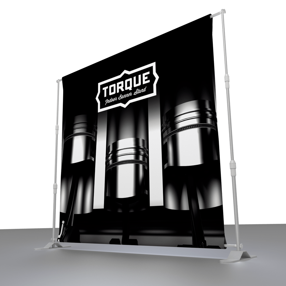 large torque display banner in pole frame