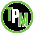 A green and black logo for tpm in a circle