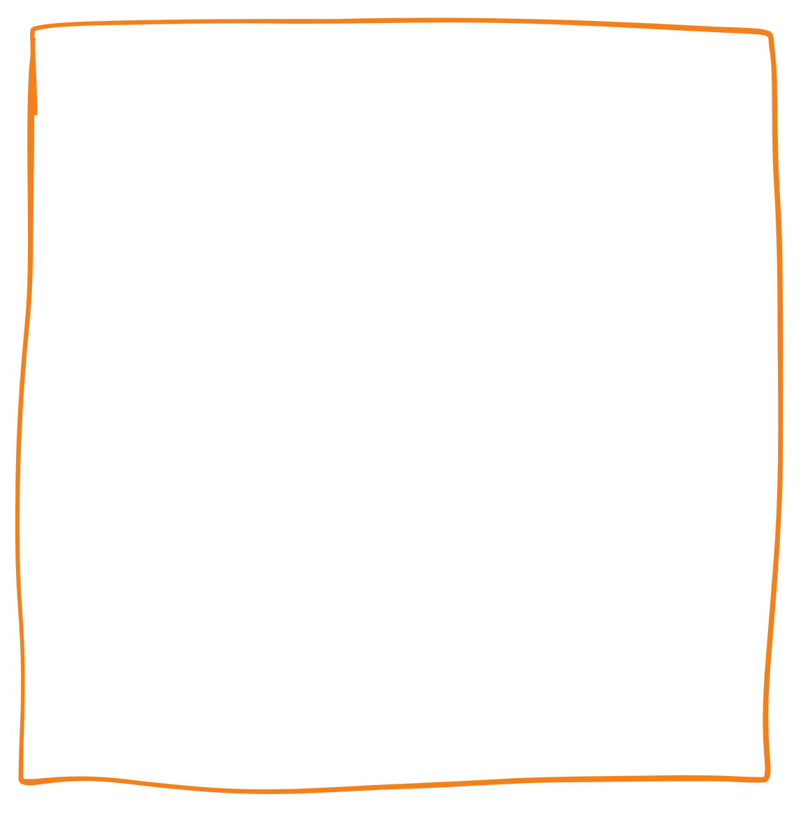 Orange square frame with uneven lines on white background.