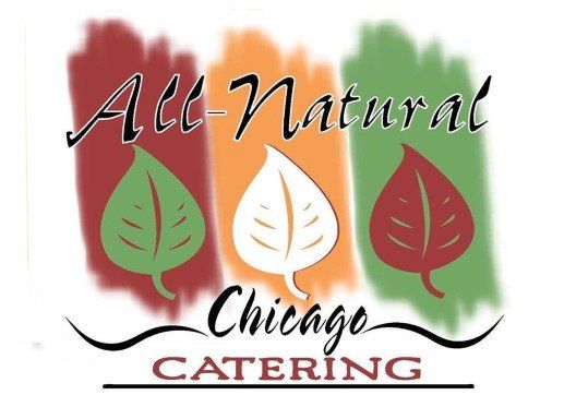 A logo for all natural chicago catering with three leaves