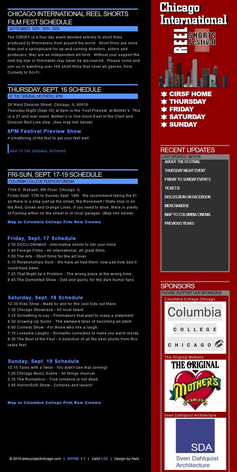 A chicago international website is displayed on a computer screen