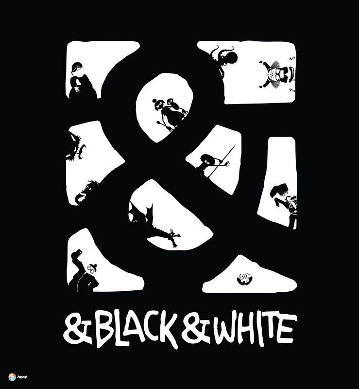 A black and white logo for black & white