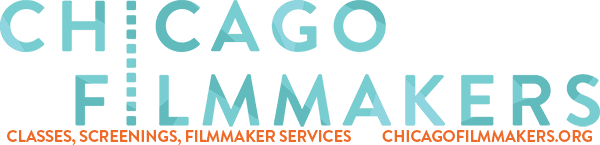 Logo for Chicago Filmmakers in turquoise text on white.