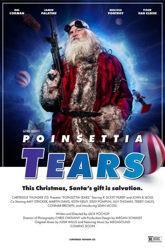Santa holding a rifle, with a cosmic background. The title is 