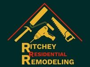 Logo for Ritchey Residential Remodeling featuring construction tools within a roof outline; text says 