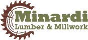 Logo for Minardi Lumber & Millwork, features a circular saw blade design with text.