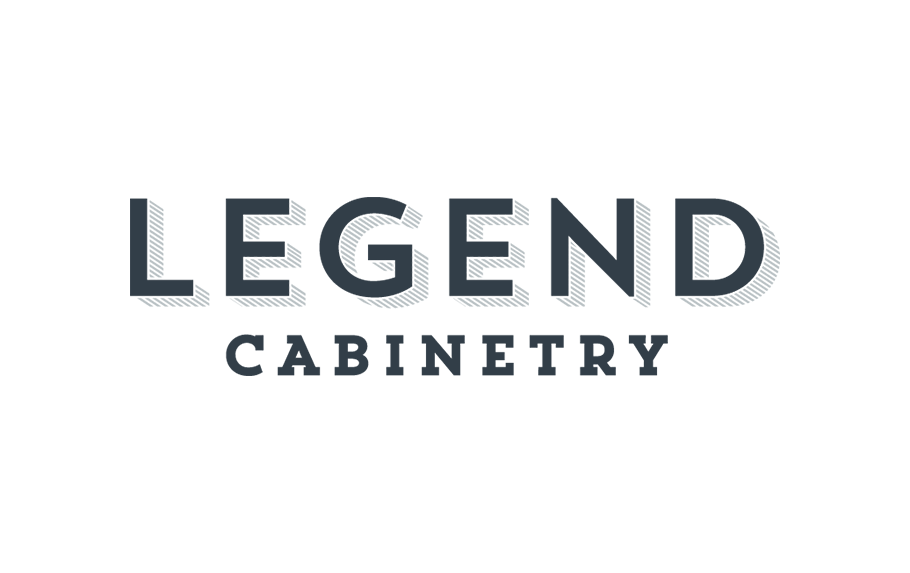Logo for Legend Cabinetry: Dark gray "LEGEND" over "CABINETRY" on white.