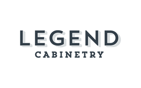 Logo for Legend Cabinetry: Dark gray "LEGEND" over "CABINETRY" on white.