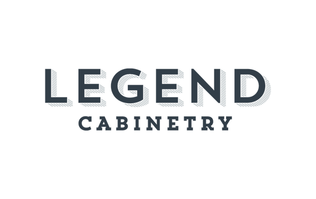 Logo for Legend Cabinetry: Dark gray "LEGEND" over "CABINETRY" on white.