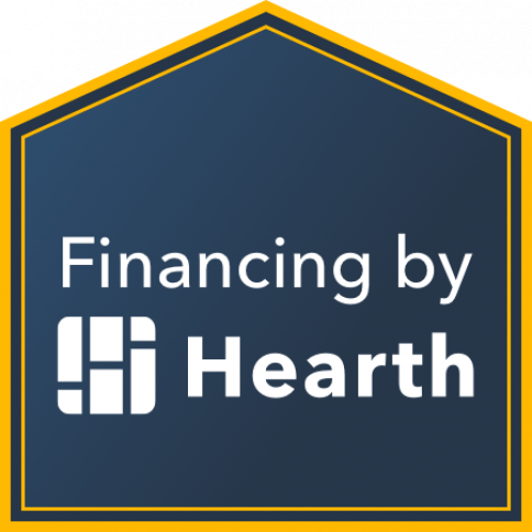 The words 'Financing by Hearth' inside a home-shaped image with a yellow outline