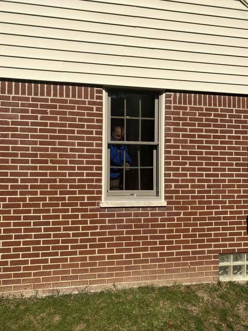 a child in a window.