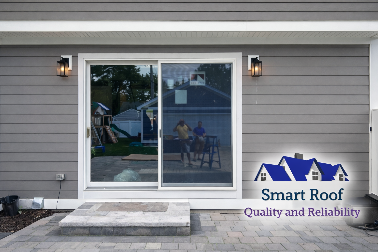 before and after sliding glass door installation in Warren MI by Smart Roof LLC with energy efficien