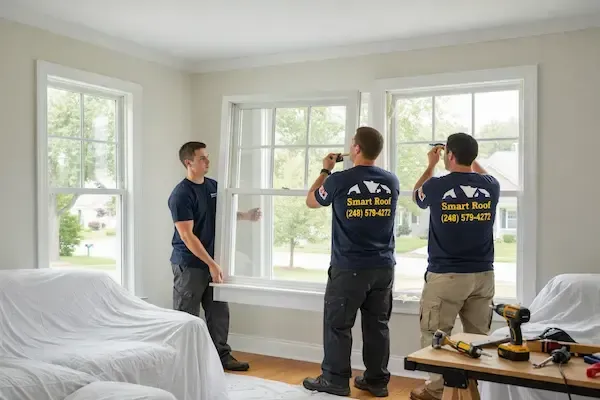 Andersen Certified Smart Roof installers replacing residential windows in Warren, MI