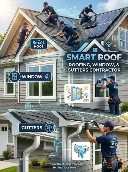 Roofing contractor installing shingles, windows, and gutter system on a residential home in Warren MI by Smart Roof