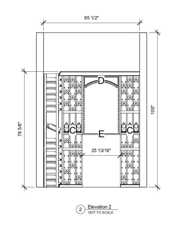 A black and white drawing of a wine cellar with measurements.