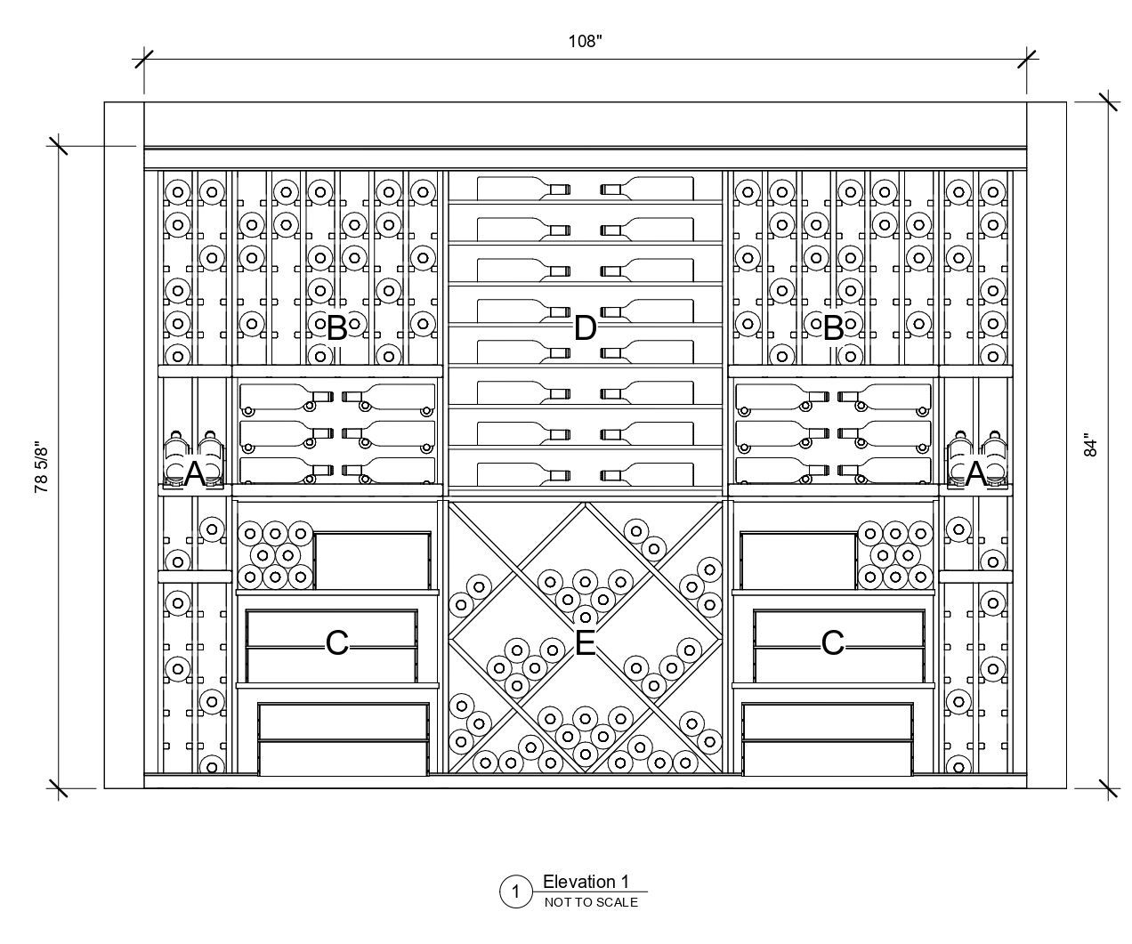 A black and white drawing of a wine cellar.