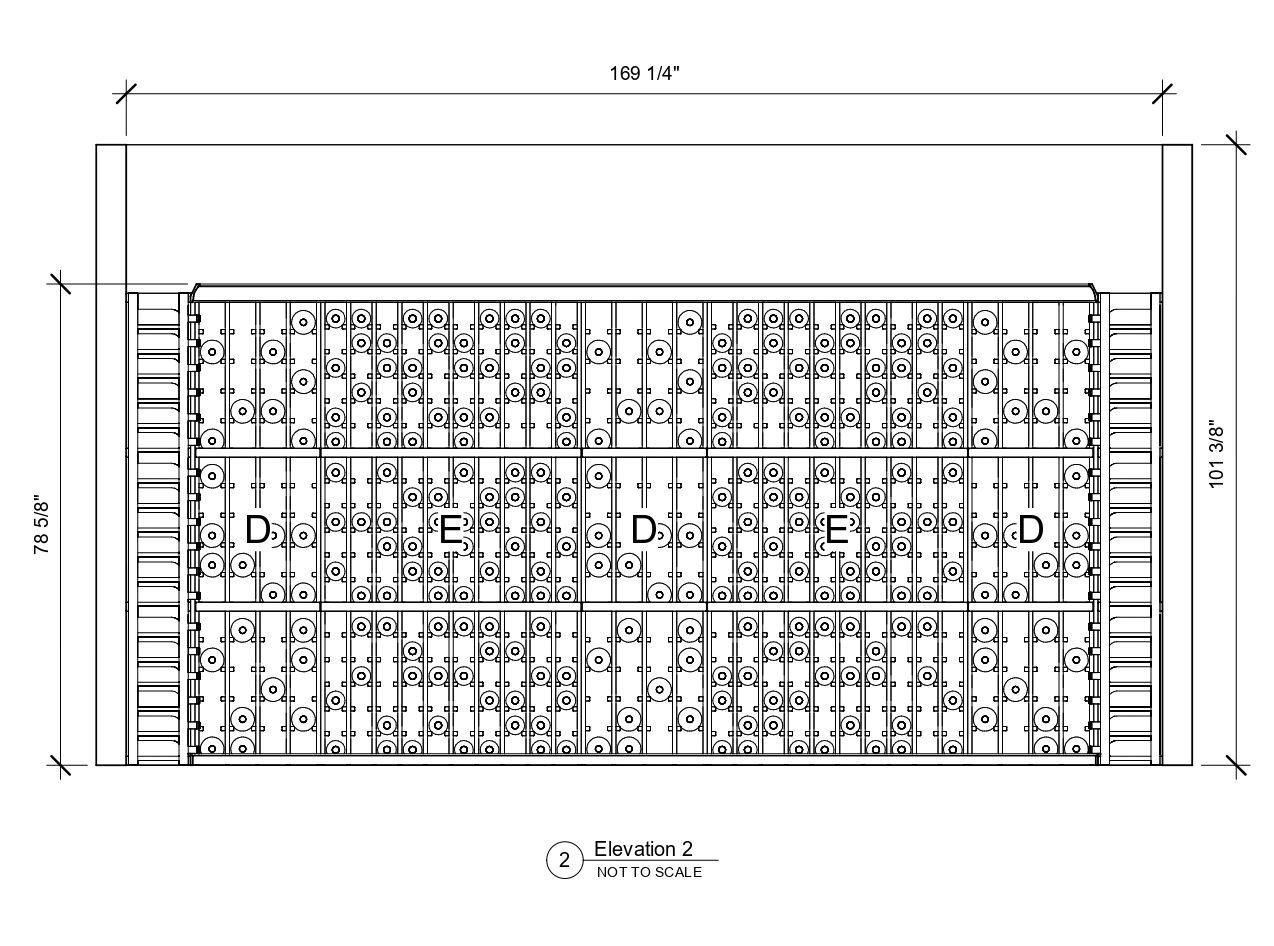 A black and white drawing of a building with measurements.