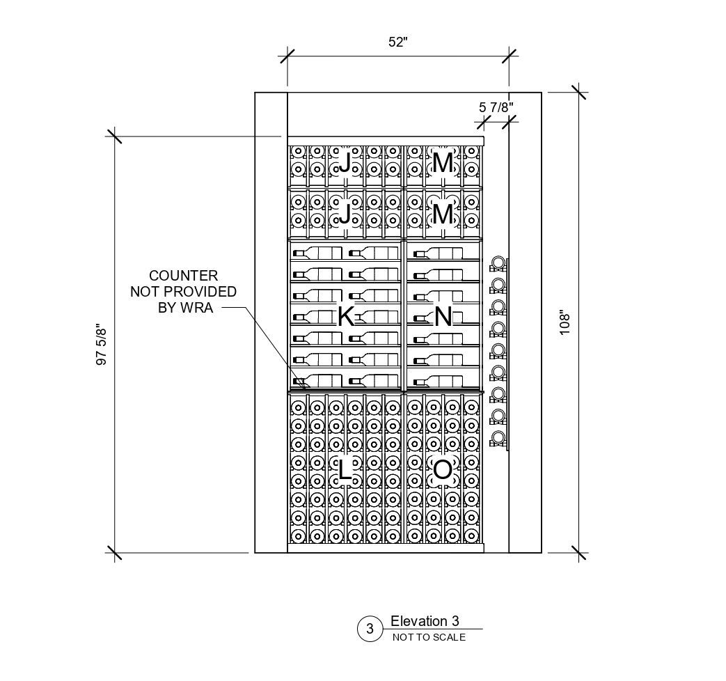 A black and white drawing of a building with measurements on a white background.