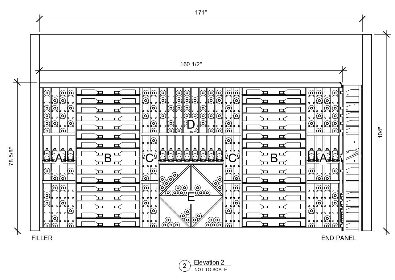 A black and white drawing of a building with measurements.